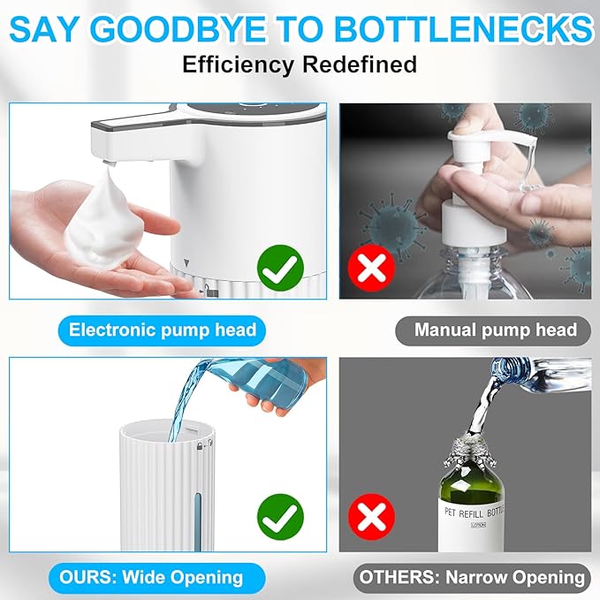 HOMELYLIFE Automatic Foam/Luquid Soap Dispenser, 13.53oz/400ml Touchless Dispenser w/ 4 Adjustable Levels, 1800mAh USB Rechargeable Smart Hand Free Dispenser for Bathroom,Kitchen,Office,Home (Foam)