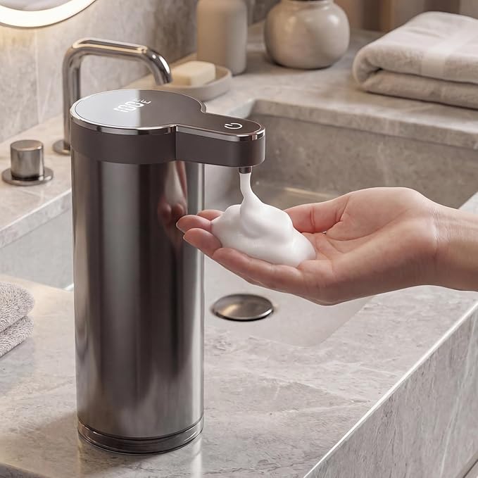Touchless Foaming Soap Dispenser, 0.2s Sensor, USB-C Rechargeable, Clog-Free Pump, Adjustable Foam, Smudge-Resistant Stainless Steel, 300ml/10.1oz, IPX5 Water Resistant, for Kitchen & Bathroom