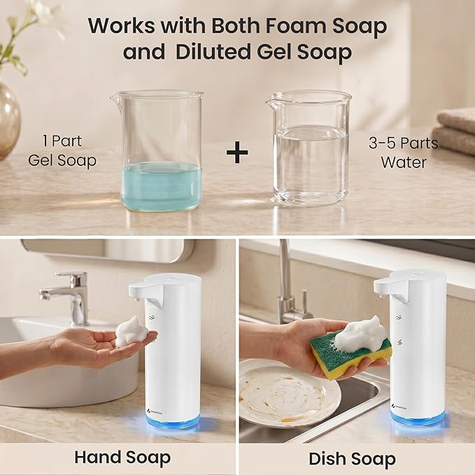 GentleJet EasyFoam Automatic Foaming Soap Dispenser, Touchless USB-C Rechargeable Sensor Pump, 304 Stainless Steel, Adjustable Foam, IPX5 Water-Resistant for Bathroom & Kitchen, 10 fl oz / 300 mL