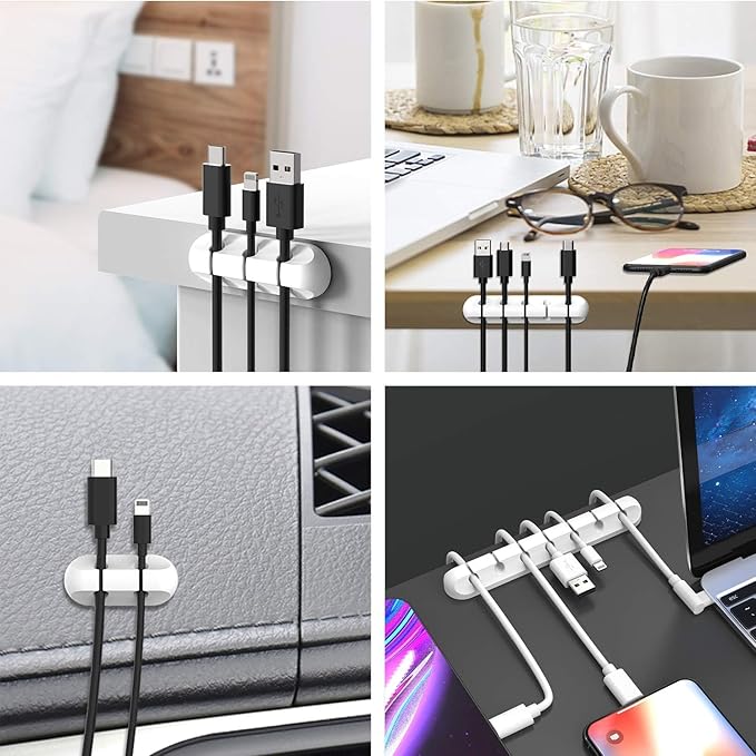 INCHOR Cord/Cable Organizer White Cord Holder, Wire Organizer USB Cable Management Cord Keeper, 3 Packs Cable Clips for Car Home and Office (7, 5, 3 Slots)