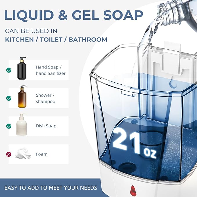 interhasa! Automatic Soap Dispenser Wall Mount 20oz Refillable Liquid Hand Sanitizer Dispenser Commercial Soap Dispenser for Bathroom Support Liquid Gel