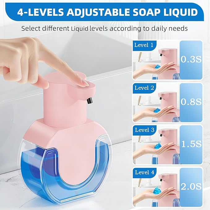 Automatic Soap Dispenser Touchless,Liquid Soap Dispenser USB Rechargeable,15oz/420ml Hand Soap Dispenser,4-Level Adjustable,Wall Mounted/Countertop Soap Dispenser for Bathroom Kitchen Dish Soap