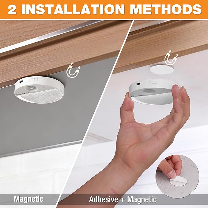 EverBrite Rechargeable Round Motion Sensor LED Night Light, Motion Activated LED Night Light with 3 Lighting Modes, Touch Control, 3 Color Temperatures & Dimmable, for Hallway, Bedroom, 6 Pack