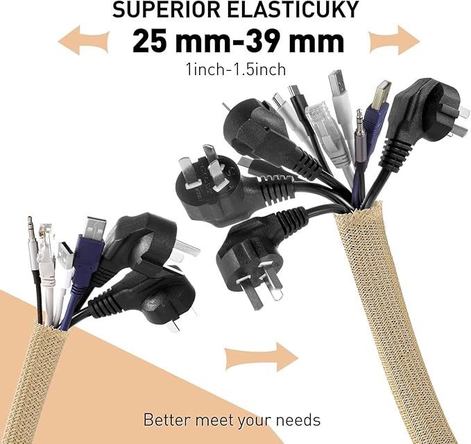 AGPTEK Cable Sleeve, 6.6ft - 1.5 inch Cable Management Desk Cord Cover Organizer Wire Hider for Home Office Computer TV Wire Loom Tubing Pet Proof Cord Protector from Cat Dog Chewing, Wood Color