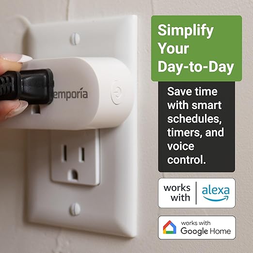 Emporia Energy Monitoring Smart Plug, WiFi Smart Outlet Plug Works with Alexa and Google Home - 15a WiFi Outlet with Timer, Mobile App, Home Energy Monitor, Scheduling - 2.4ghz WiFi Only (1 Pack)