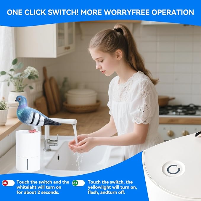Peace Bird Foam Soap Dispenser-Pigeon and Bald Eagle Shaped Foam Hand Washer, Suitable for Kitchen and Bathroom, Automatic Liquid Soap Dispenser, Touchless Battery Powered Hand Washer (Pigeon (Gray))