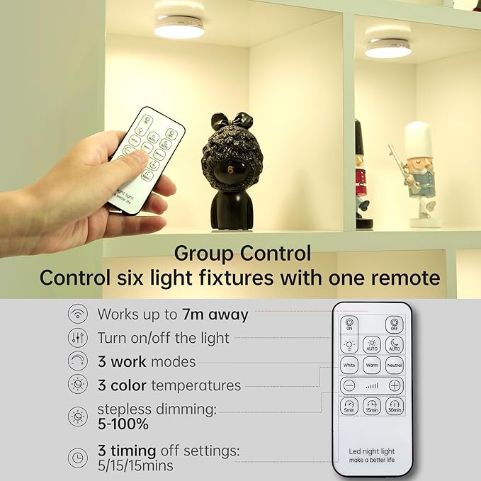 Homelist Rechargeable Puck Light with Remote, Motion Sensor Night Light, LED Closet Light 3 Color Temps for Stairs, Kitchen, Cabinet (3 Packs)