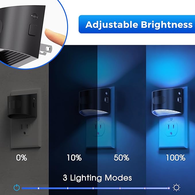 L LOHAS LED Night Light with Motion Sensor & Dusk to Dawn Sensor, Night Lights Plug into Wall with 30-100lm Adjustable Brightness, Dimmable Night Light for Bathroom Hallway, Blue, 4 Pack