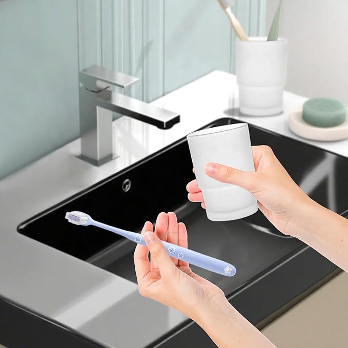 Double Toothbrush Holder, Wall Mounted Glass Tumbler Holder with Frosted Glass, Toothpaste Organizer for Bathroom