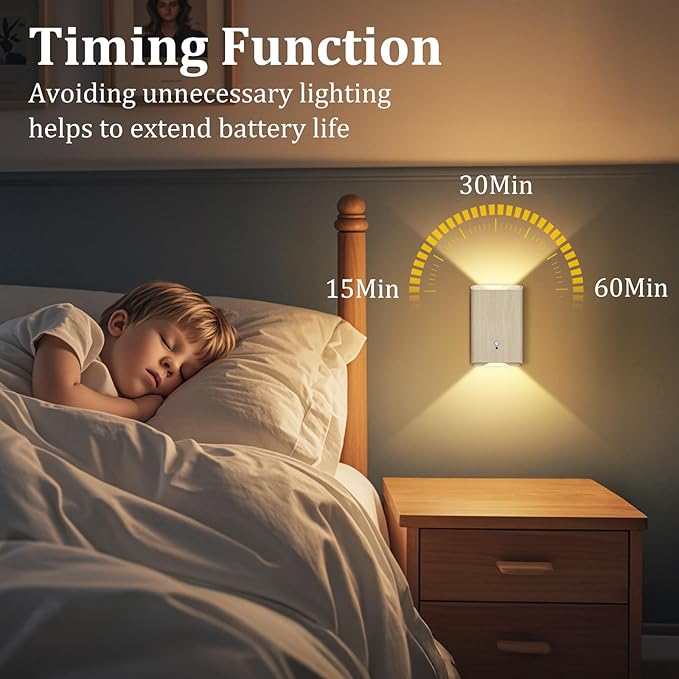 4 Pack Rechargeable Wall Sconce: Battery Operated Motion Sensor Wall Light with Remote, Magnetic Motion Sensor Stair Light Indoor, 3CCT Dimmable Wireless Wall Lamp for Bedroom Hallway Closet, Beech