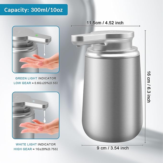 12 oz. Automatic Soap Dispenser Stainless Steel with Sensor Infrared Soap Dispenser Electric IPX5 Waterproof USB-C Charging Motion Sensor for Kitchen & Bathroom (Silver Arc)
