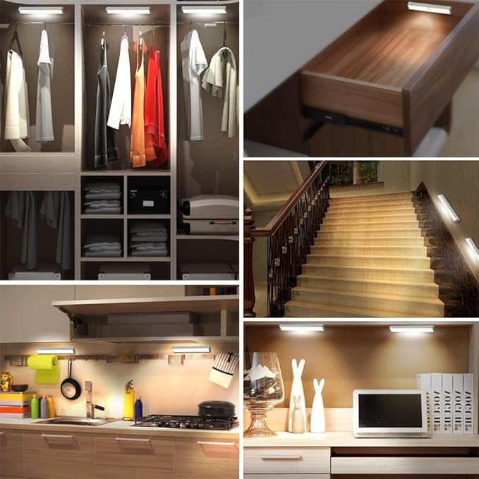 RXWLKJ Stick-on Anywhere Portable Little Light Wireless LED Under Cabinet Lights 10-LED Motion Sensor Activated Night Light Build in Rechargeable Battery Magnetic Tap Lights for Closet, Cabinet