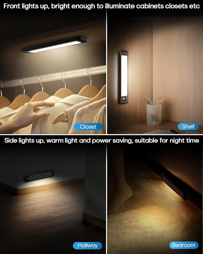 HIBOITEC Under Cabinet Lighting Wireless, 56 LED Closet Lights Motion Sensored Adjustable Brightness Magnetic 3 Color Temps Rechargeable for Kitchen Indoor Shelf Bedroom Pantry 2 Packs