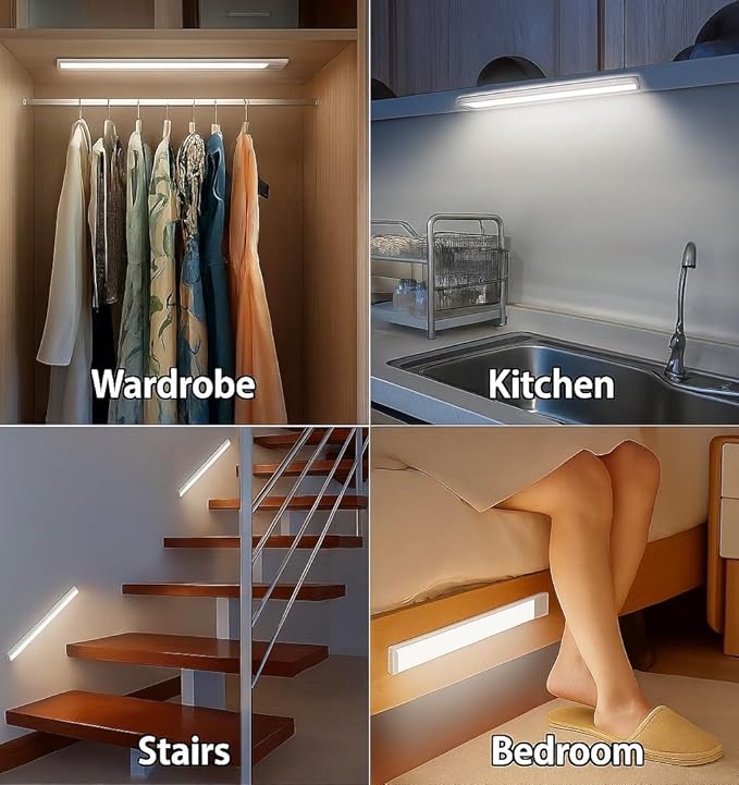 Under Cabinet Lighting 16 Inch, 2 Pack Rechargeable LED Motion Sensor Lights, Dimmable, USB-C, 3 Color Temperature, Magnetic Wireless Closet, Kitchen, Wardrobe Lights