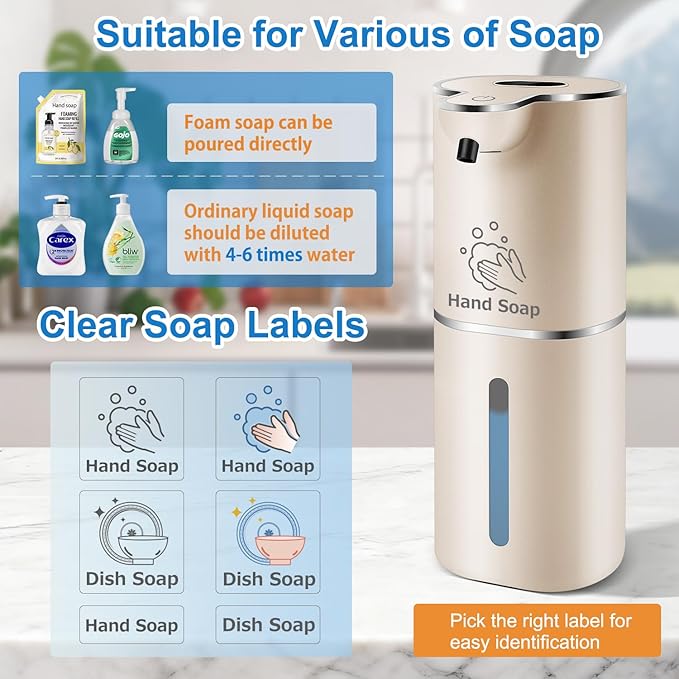 Automatic Foaming Soap Dispenser with Digital Display, 6-Level Foam Adjustable, Rechargeable, 12.8oz/ 380ml Wall Mounted Touchless Hands Free Auto Dispenser for Kitchen, Bathroom, Hotel, Restaurant
