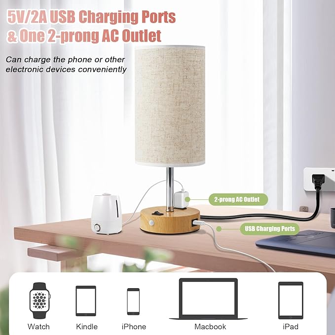 lifeholder Table Lamp with Motion Sensor or Constant on Mode, USB Lamp Include One LED Bulb, Built in 1 USB Port & 1AC Outlet, Bedside Lamp Idea for Bedroom, Hallway, Bath Room