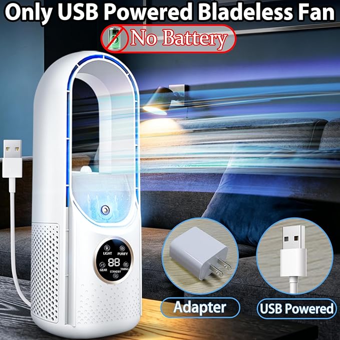 Bladeless Desk Fan, Desktop Bladeless Fan for Desk Office Home Bedroom (No Battery)