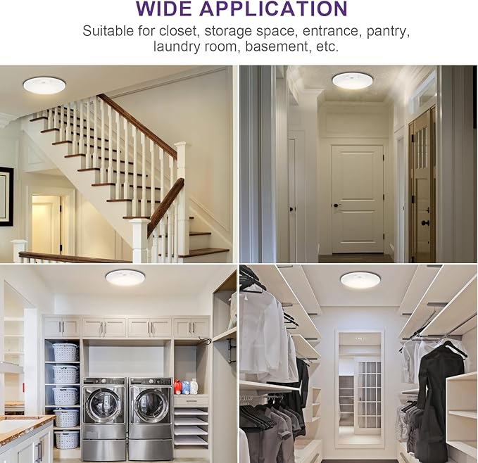 6 Inch Motion Sensor Ceiling Light Indoor, 14W 3000K Wired LED Disk Lights, CRI90+, 950LM, ETL Certified, Wet Location, Motion Activated Light for Closets, Hallway, Entryway, Stairs, 1Pack