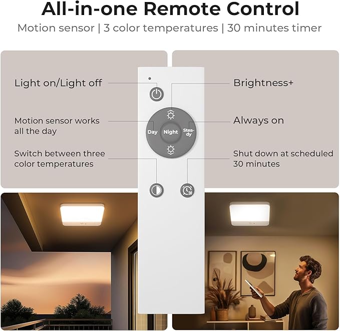 FULEN Motion Sensor Ceiling Light Fixture, Cordless Closet Light Battery Operated, Rechargeable Magnetic Mount LED Shower Light for Bathroom,Stairs,Garage,Hallway, Color Change, 2 Pack