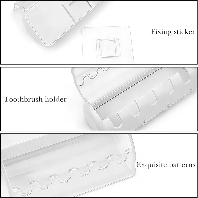 1 PCS Self Adhesive Toothbrush Holder with Cover for Bathroom, 5-Slot Wall Mounted Toothbrush Organizer Rack for Shower, Dorm, Cabinet (White)
