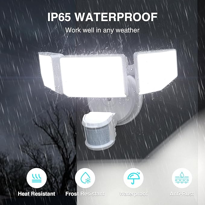 Abovizo 85W LED Security Lights Motion Sensor Light Outdoor, 8500LM Dusk to Dawn, IP65 Waterproof, 6500K, 3 Head Motion Detected Flood Light, Floodlight for Outside, Garage, Yard, Porch (White)