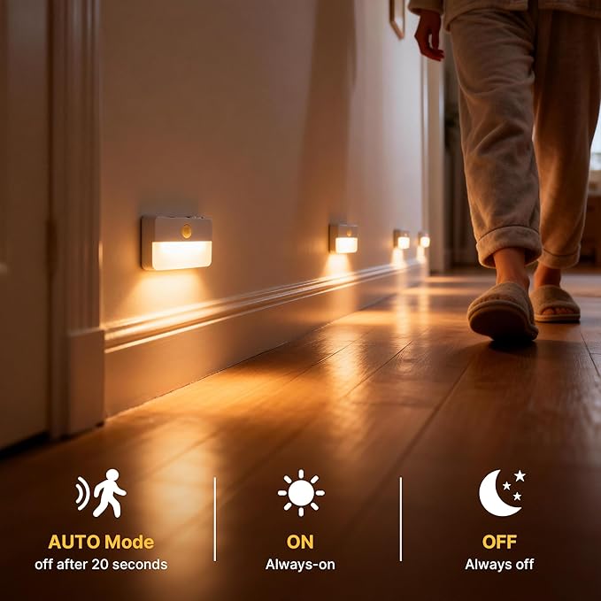 3 Pack Rechargeable Motion Sensor Stair Lights Indoor, Automatic Activated LED Night Light Wireless Battery Powered Portable Hallway Step Toilet Closet Lamp for Bedroom Kitchen