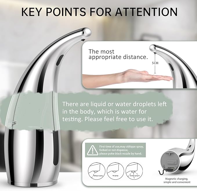 Automatic Soap Dispenser Touchless,300ML Hand & Dish Countertop Electric Liquid Rechargeable Dispenser with Sensor,Modern 4 Gear Adjustable Waterproof Kitchen Auto Soap Pump（Silver）