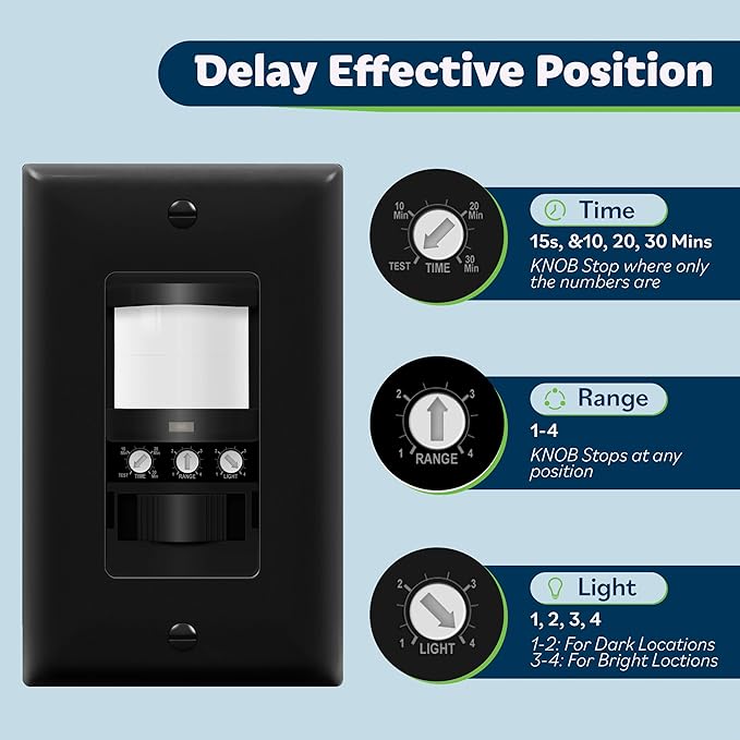 TOPGREENER in Wall PIR Motion Sensor Light Switch, Occupancy Sensor Switch, 𝐍𝐞𝐮𝐭𝐫𝐚𝐥 𝐖𝐢𝐫𝐞 𝐑𝐞𝐪𝐮𝐢𝐫𝐞𝐝, On/Off Override, 𝐒𝐢𝐧𝐠𝐥𝐞 𝐏𝐨𝐥𝐞, 4A, 500W, TSOS5-BKWP,Black,2 Pack