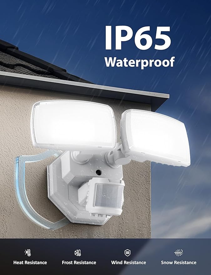 Onforu 32W 2 Head Motion Sensor Outdoor Lights, 3200LM 6500K LED Security Light Hardwired, Dusk to Dawn, Motion Detector Light for Outside, IP65 Waterproof Flood Lights for Garage, Yard(White)