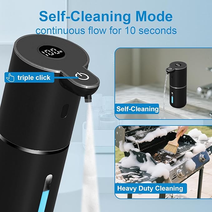 OHIFAST Automatic Foaming Soap Dispenser Touchless, USB Rechargeable Smart Hand Soap Dispenser, 6-Level Adjustable, 12.8oz/380mL, Compatible with Thick Thin Dish Soap for Bathroom Kitchen-Black