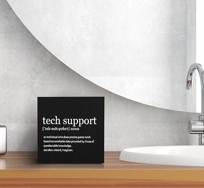 SRADMO Tech Support Office Wood Box Sign Desk Decor, Tech Support Gifts, Gifts For It Tech Guys, Desk Decorations Office, It Tech Gifts Wooden Box Sign Decoration, Tech Support Table Decor(Black)