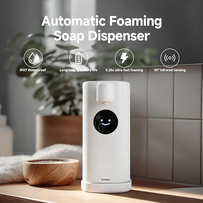 Automatic Foaming Soap Dispenser, Touchless Soap Dispenser with LED Hand Washing Timer, Rechargeable 350ml Foam Soap Dispenser, IPX7 Waterproof, Wall Mounted for Bathroom Kitchen Kids