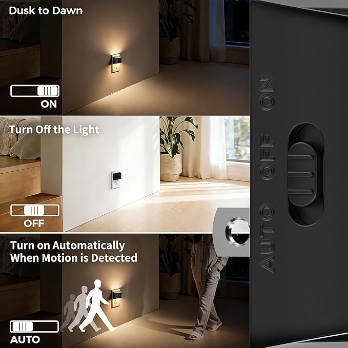 DORESshop LED Night Light[2 Pack], Night Lights Plug into Wall, 8-Color RGB LED Nightlight with Motion Sensor, Dusk to Dawn Sensor, Nightlights for Adults, Bedroom, Bathroom, Hallway