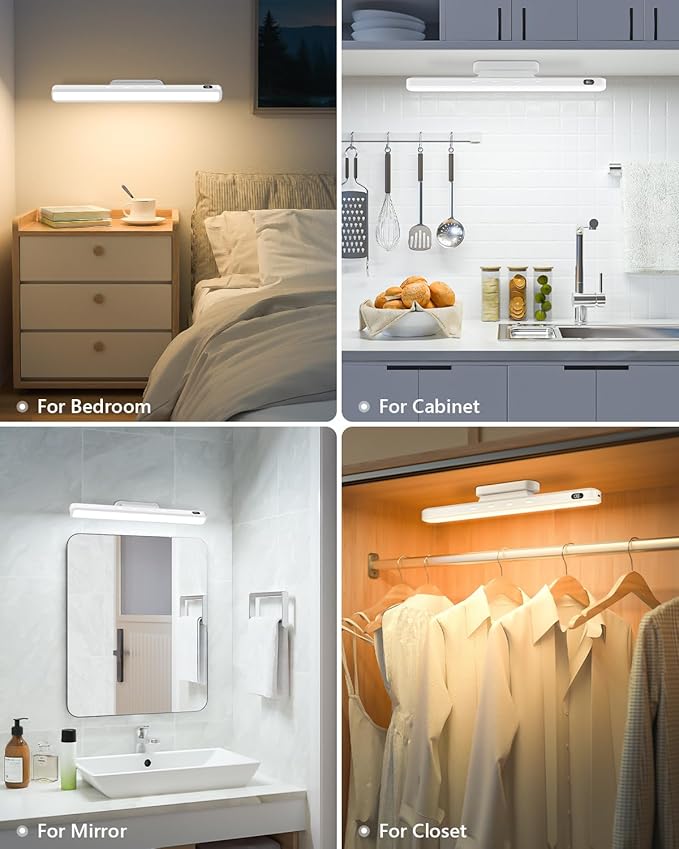 WILLED 5W Led Light Bar with Remote Control, 2500mah Eye-Friendly Vanity Lights Stick On, 3 Color Temperatures Mirror Lights, Button Control Magnetic Light Bar for Cabinet,Closet,Bathroom and Desk