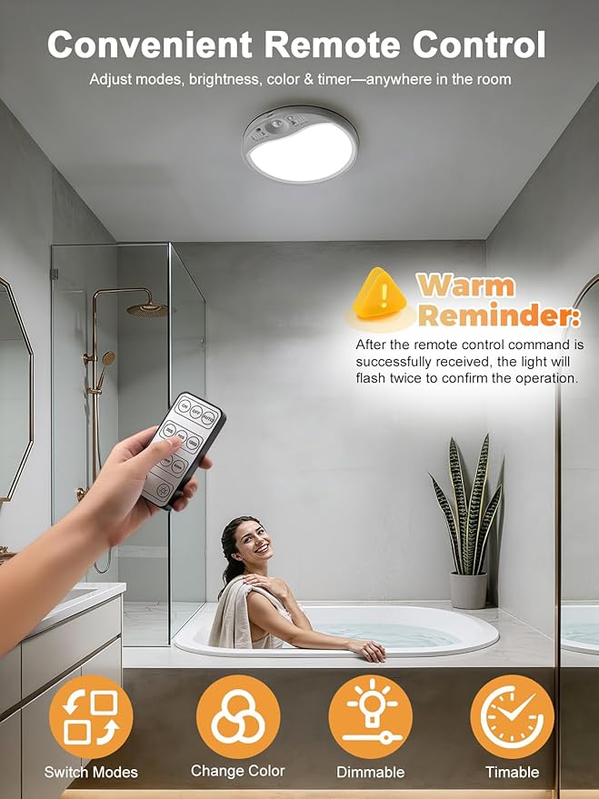 TANBABY 8000mAh Motion Sensor Ceiling Light Indoor with Remote, 3-Color Magnetic Battery Operated Lights, 7'' Super Slim Ceiling Light Adjustable Motion Timer 30s/60s/120s for Closet Shower (4 Pack)
