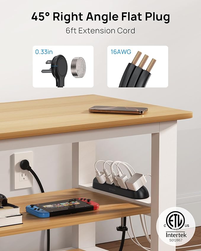 TROND Desk Clamp Power Strip - Surge Protector Power Strip with 5 AC Outlets, Flat Plug 6ft Extension Cord, 1700J, ETL Listed, Fits 1.97 inch Tabletop Edge, for Home Office Desk Accessories, Black