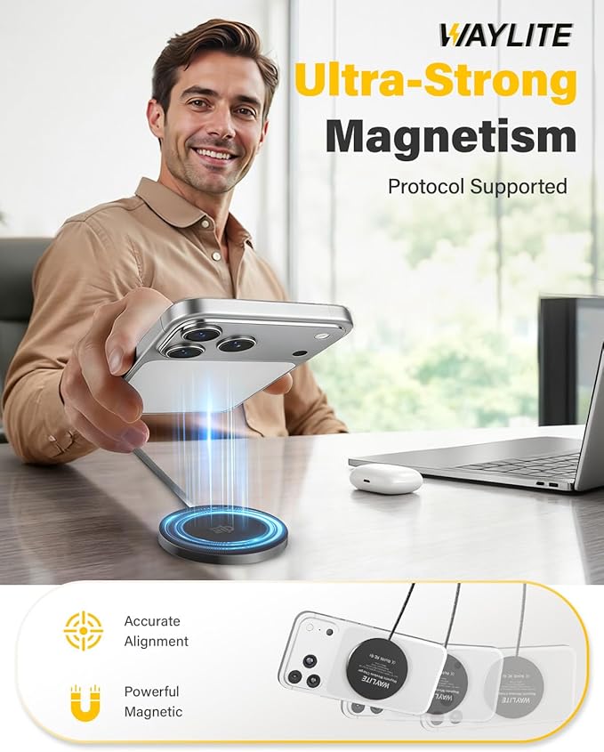 25W Wireless Charger for MagSafe, Qi2.2 Magnetic Fast Charging Pad for iPhone 17/16/15/14/13/12 Series & AirPods, Strong Magnet, Thin & Portable Wireless Charger for Travel Home Office(Black, 4FT)