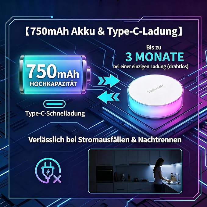YEELIGHT Motion Sensor Night Light, Rechargeable Magnetic Night Light with 11 RGB Scenes and & Warm White, Type-C Wireless LED Nightlight for Bathroom, Hallway, Stairs, Bedroom, Under Bed