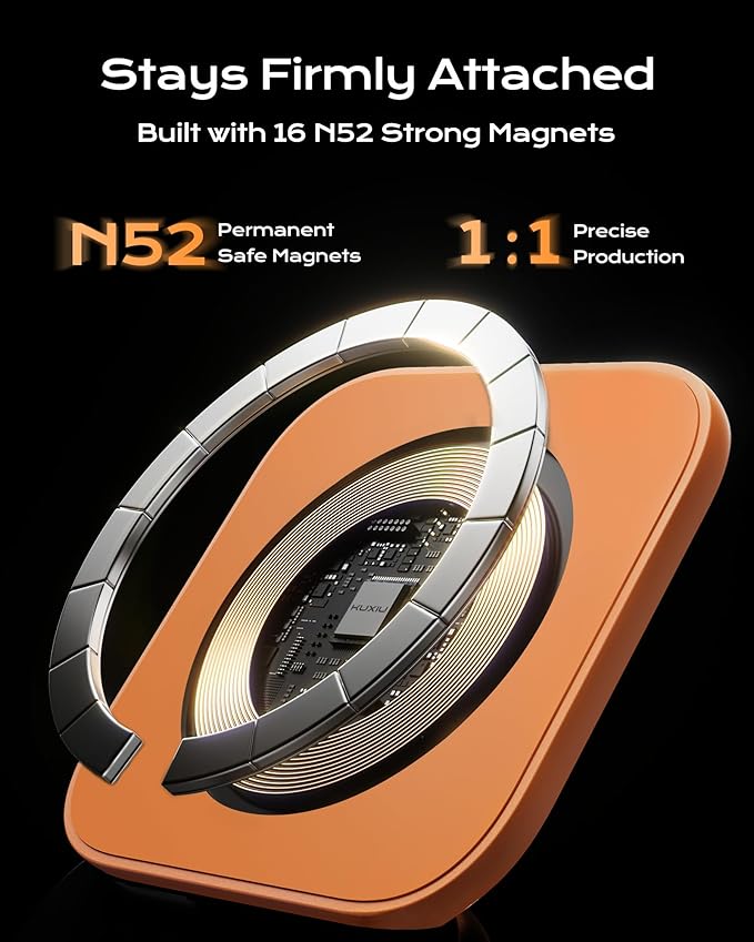 KU XIU Qi2.2 25W Magnetic Wireless Charger, Foldable 3 in 1 Travel Charging Station for iPhone 17/16/15/14/13/12, 5W for Apple Watch & AirPods, Aluminum Alloy Design, 45W GaN Adapter Included, Orange