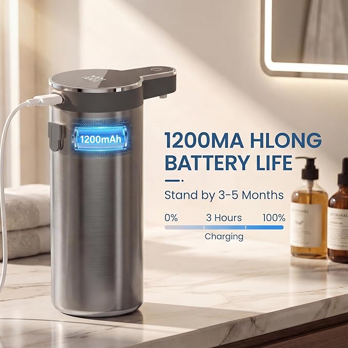 Touchless Automatic Soap Dispenser, No-Drip Pump, 0.2s Fast Sensor, USB-C Rechargeable, BPA-Free Bottle, Smudge-Resistant Stainless Steel for Kitchen & Bathroom, 10.1oz/300ml, IPX5 Water-Resistant