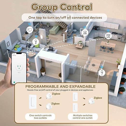 NineLeaf Zigbee Smart Outlet w Remote Control, Wireless Plug,Zigbee Hub Required, 500ft, APP & Voice Control, Compatible with Alexa & Google Home, Timer & Schedule, 2 Switches+1 Outlet