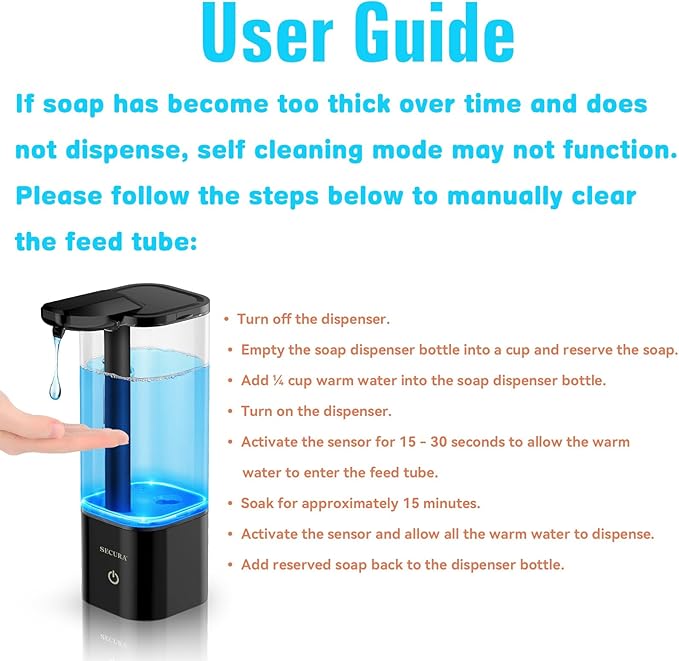 Secura 18.6 oz. Automatic Soap Dispenser, Touchless Liquid Soap Dispenser with SoapGlow Timer, 3 Gear Infrared Distance Sensing Volume Setting Perfect for Kitchen or Bathroom