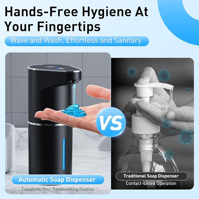 Fantictas Automatic Soap Dispenser,Touchless Hand Wall Mount Rechargeable 3 Gear Adjustable Electric Soap Dispenser 350ml with Infrared Motion Sensor for Bathroom,Kitchen,Office, Black Gel