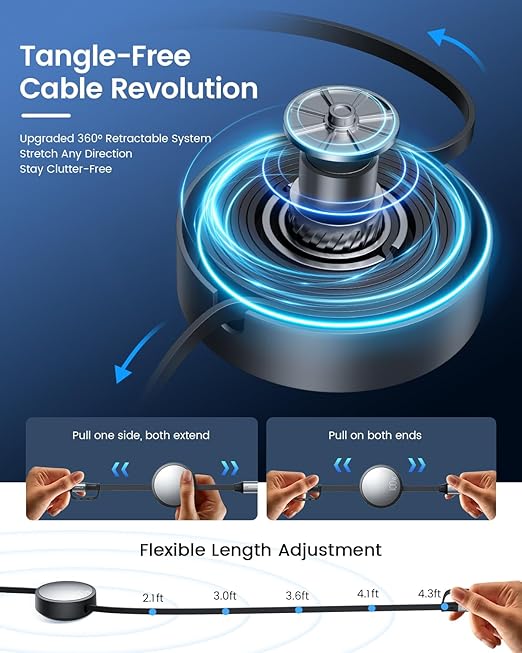 CAFELE Multi Charging Cable 100W Retractable USB C Cable, 6-in-1 Dual Type C and 27W L 5A Fast Charger Cord for Phone 16 15 14, Galaxy S24 S23, MBook, Pad and Multiple Devices (3.6ft)
