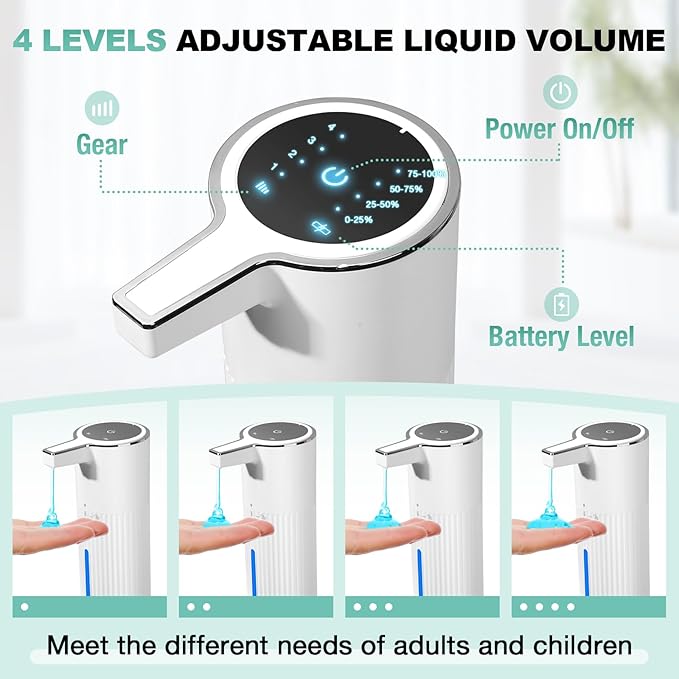 2 Pack Automatic Soap Dispenser: 14oz Plastic - Touchless 4 Level Adjustable Wall Mount White Rechargeable Electric Auto Smart Liquid Soap Dispenser Set - Bathroom Kitchen Hand Dish Lotion