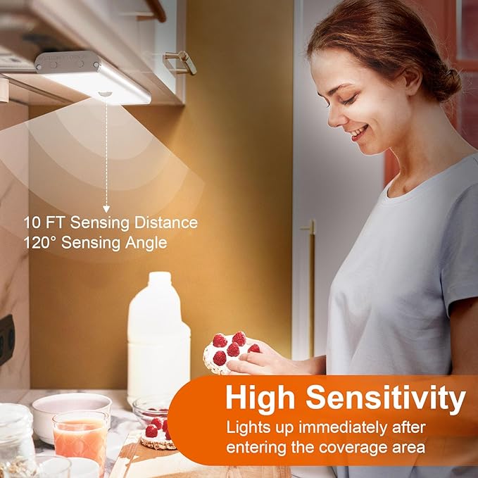 58 -LED Under Cabinet Lighting, Rechargeable RGB Motion Sensor Light Indoor Night Lights with Remote Control, 2 Pack Wireless Under Counter Lights for Kitchen, Wardrobe, Hallway, Stairs, 15 Colors