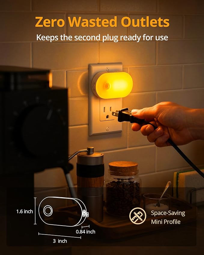 Lyridz 120LM Ultra Bright Plug-in Motion Sensor Night Light, Stepless Dimmable LED Nightlight, Always-On and Auto-Off, for Hallway, Stairs, Bathroom, Bedroom, Garage, Amber (2-Pack)