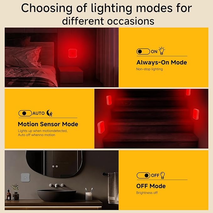 Red Light Night Lights Motion Sensor Red Lights Rechargeable RedLight Magnetic 670 nm Red Light for Sleep Therapy, Bathroom, Bedroom, Stair, Hallway, Travel, Kids Room, 4 Pack