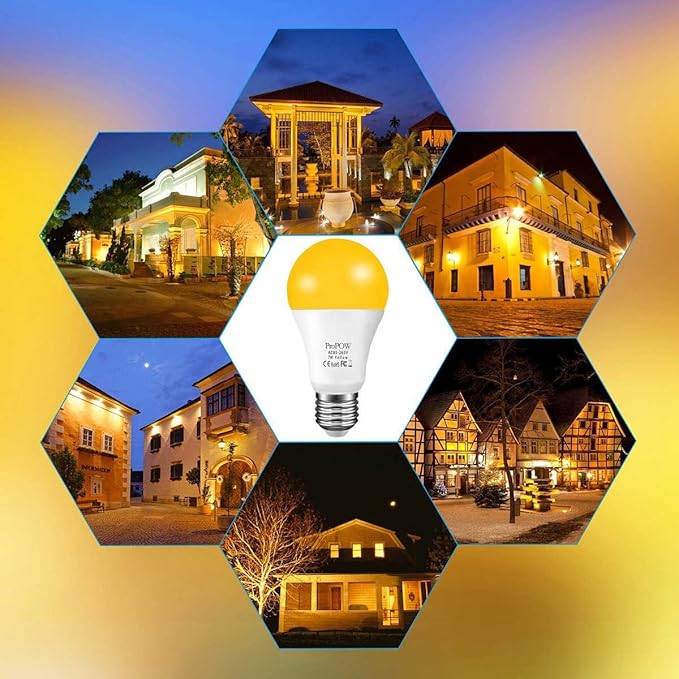 Amber Yellow LED Light Bulb, 7W Dusk to Dawn Bulbs 40W Equivalent A19 Auto on/Off LED Bulbs Outdoor Lights 580 Lumens Porch Lights(Non-Dimmable,E26,2200K,2 Pack)
