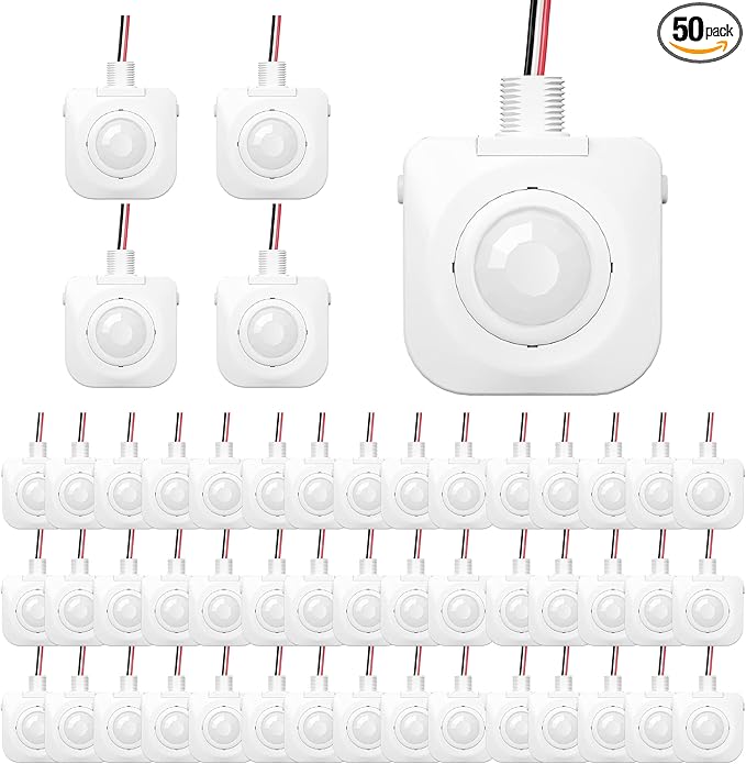50 Pack Ceiling Occupancy Motion Sensor, Passive Infrared Technology, High Bay Fixture Mount 360 Degree, Hard-Wired, 120-277 VAC, Commercial/Industrial Grade